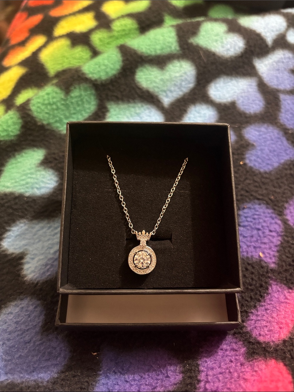 Sterling Silver Crown Pendant Necklace with Moissanite Diamond